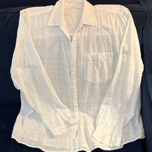 Beachlunchlounge White Semi-Sheer Long Sleeve Blouse (L)